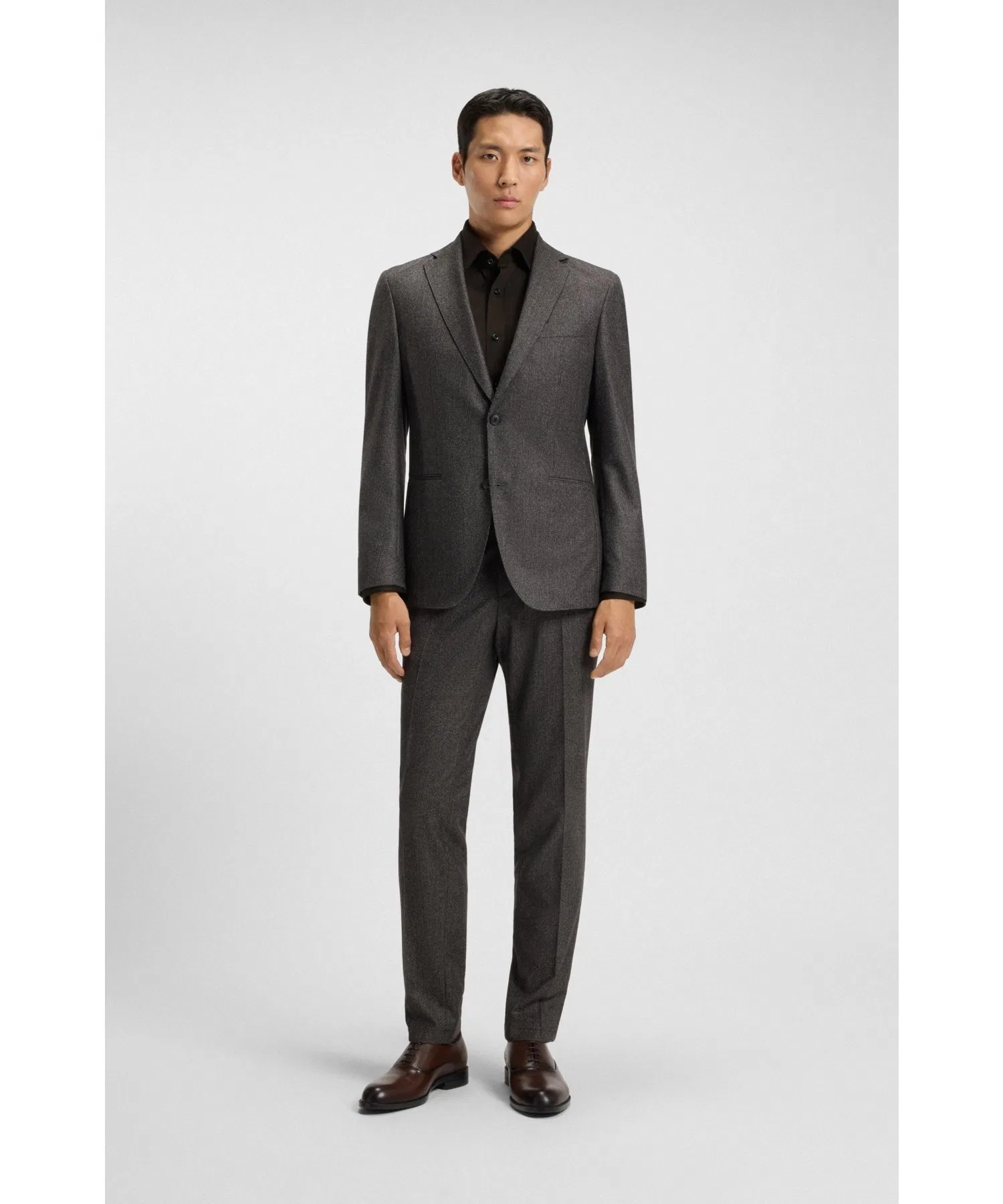 Мужская рубашка BOSS Slim Fit из хлопка коричневая — фото 4