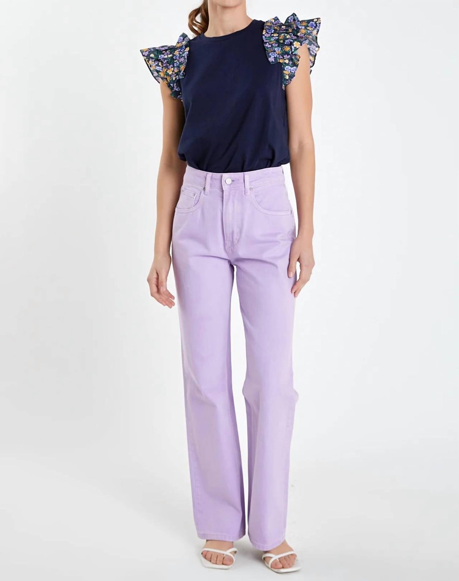 

Длинные широкие джинсы лилового цвета English Factory