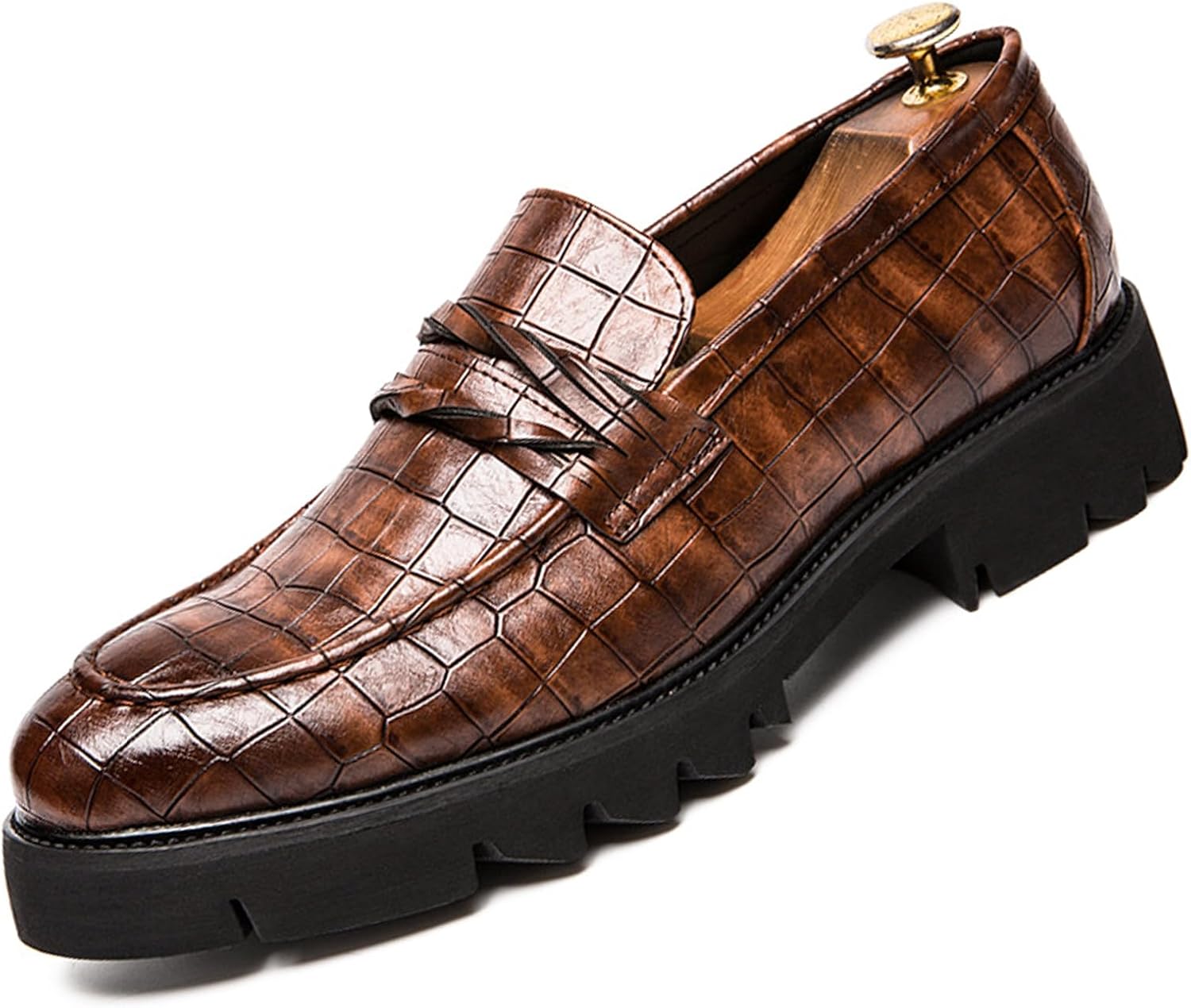 

Мужские кожаные туфли на платформе Optigard, слипоны, модные с принтом, удобные повседневные и деловые туфли, коричневый