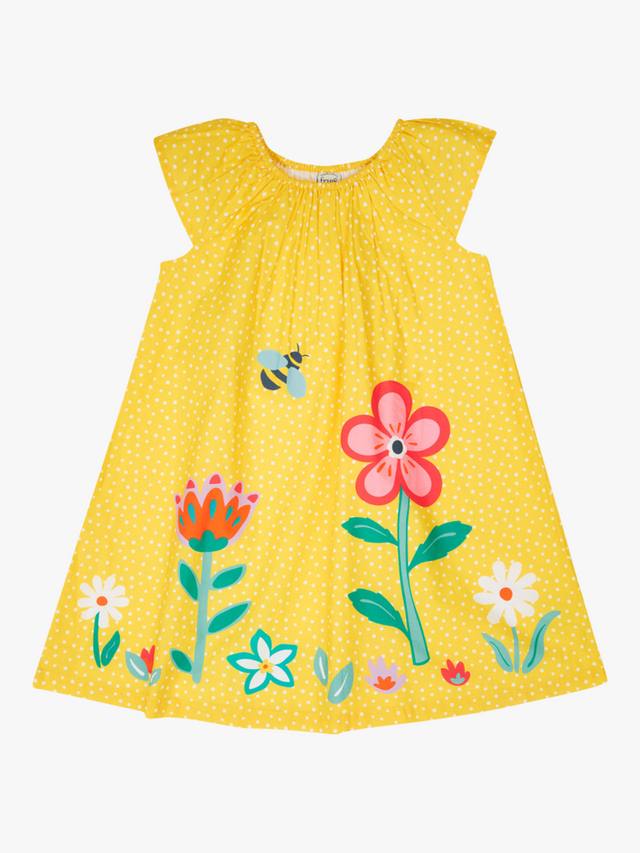 

Детское платье из органического хлопка lowan с цветочным принтом Frugi, желтый