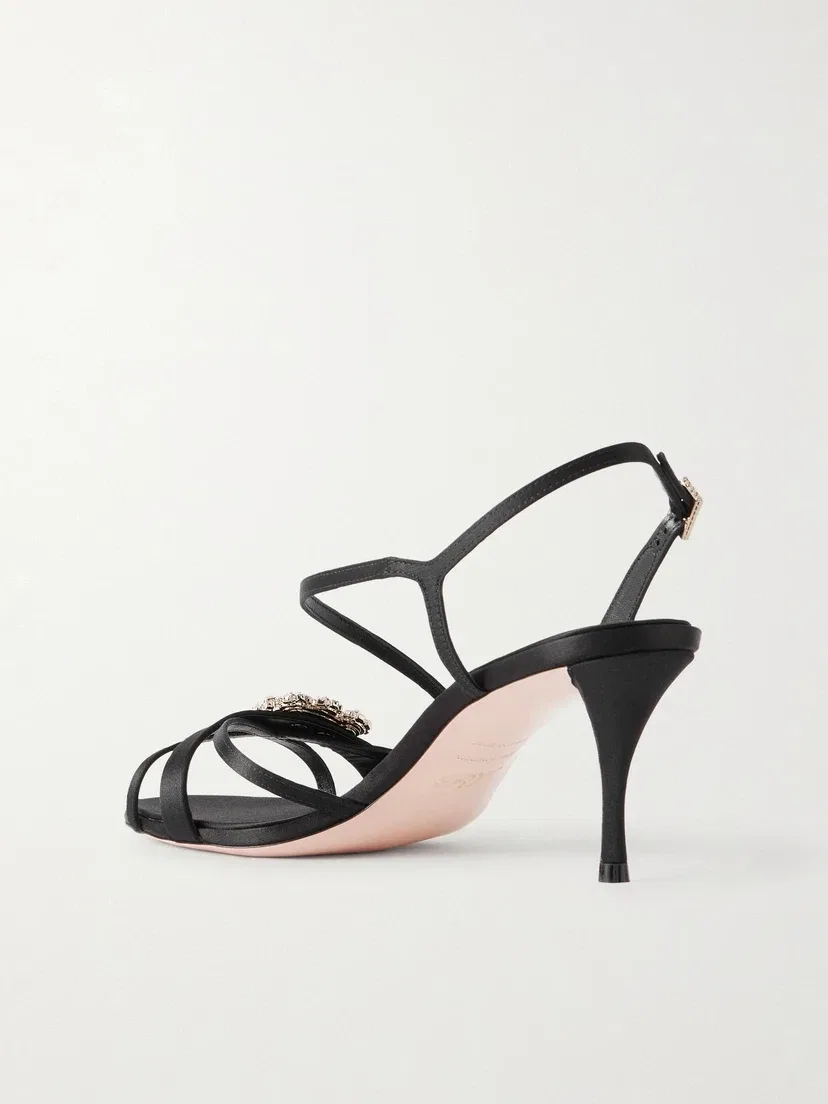 Апофеоз расшитые кристаллами атласные сандалии Roger Vivier, черный — фото 3