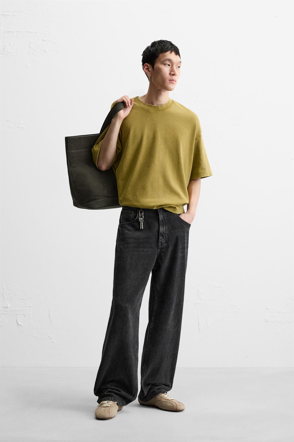 

Выстиранная футболка свободного покроя ZARA, цвет Lime
