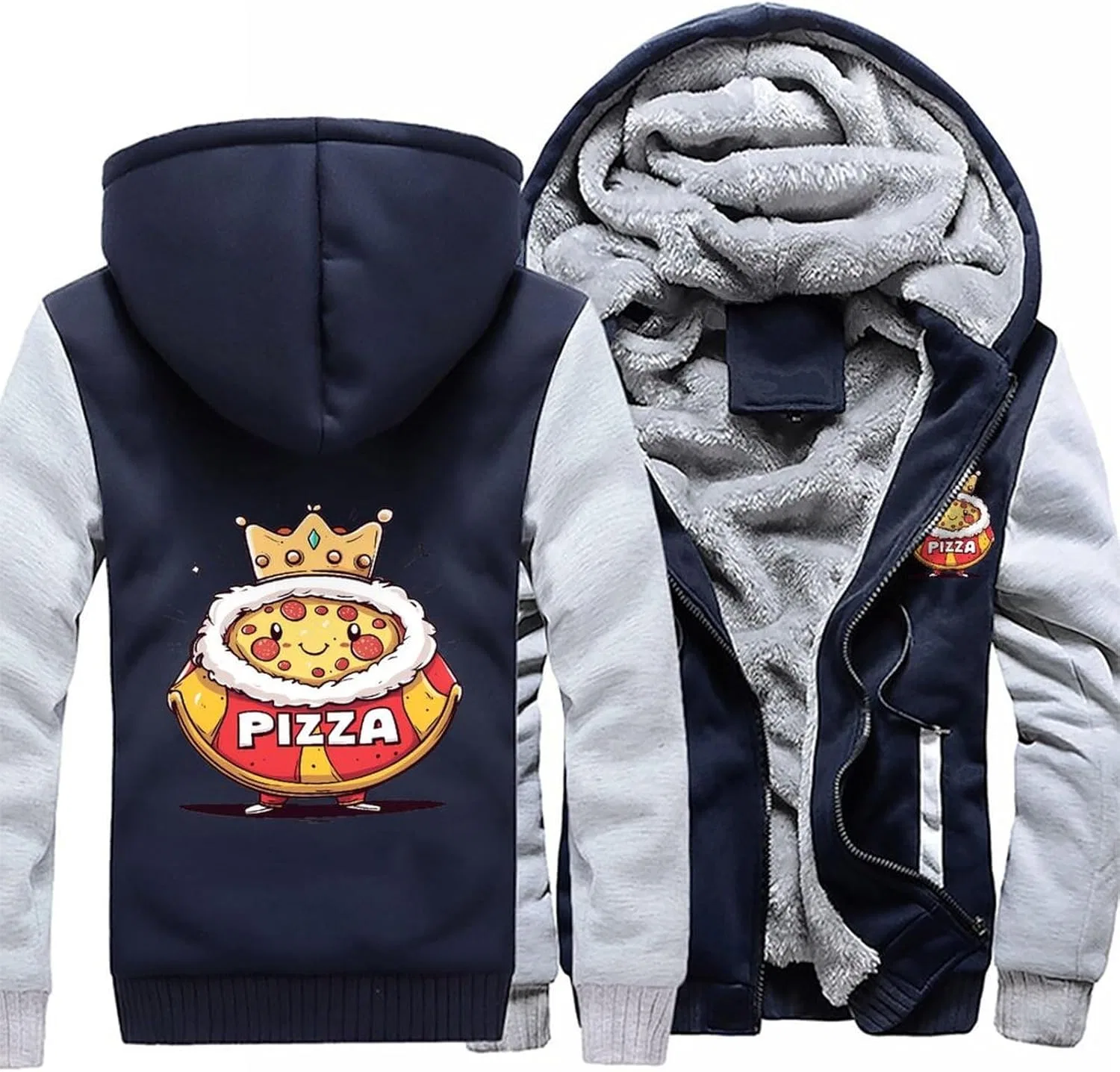 Толстовка мужская с капюшоном на молнии Pizza Italian Food, флисовая куртка для зимы Generic, светло-серый — фото 3