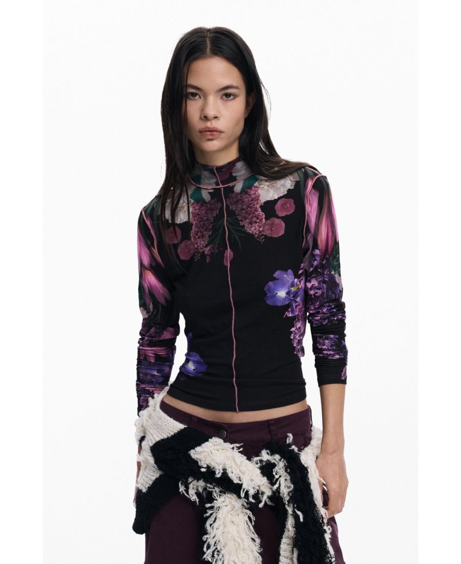 

Женская футболка с зеркальными цветами Desigual, Black, Черный, Женская футболка с зеркальными цветами Desigual, Black