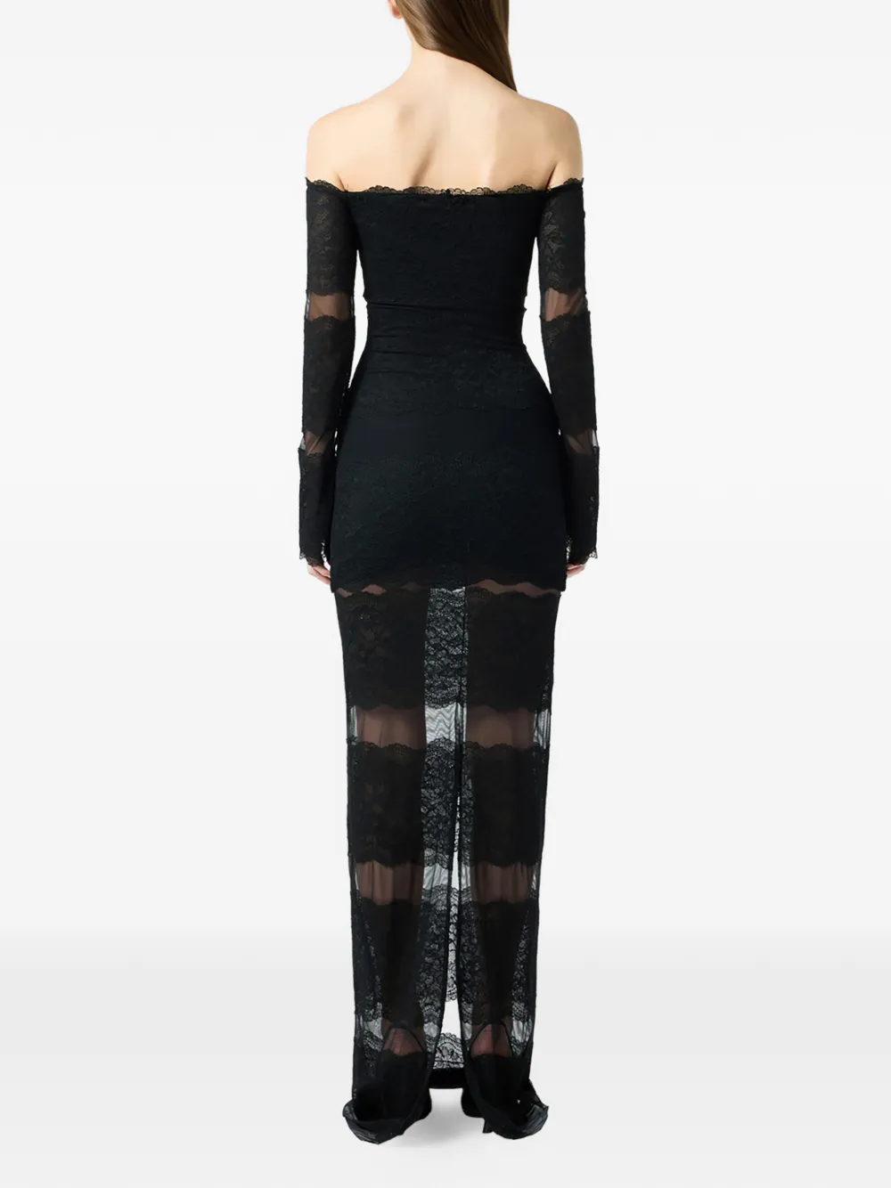 Макси-платье из кружева с открытыми плечами Blumarine, черный — фото 4