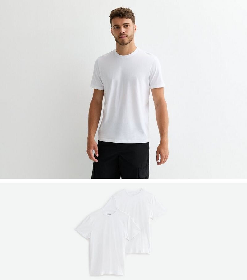 

Комплект из 2 белых хлопковых футболок обычного цвета New Look, белый