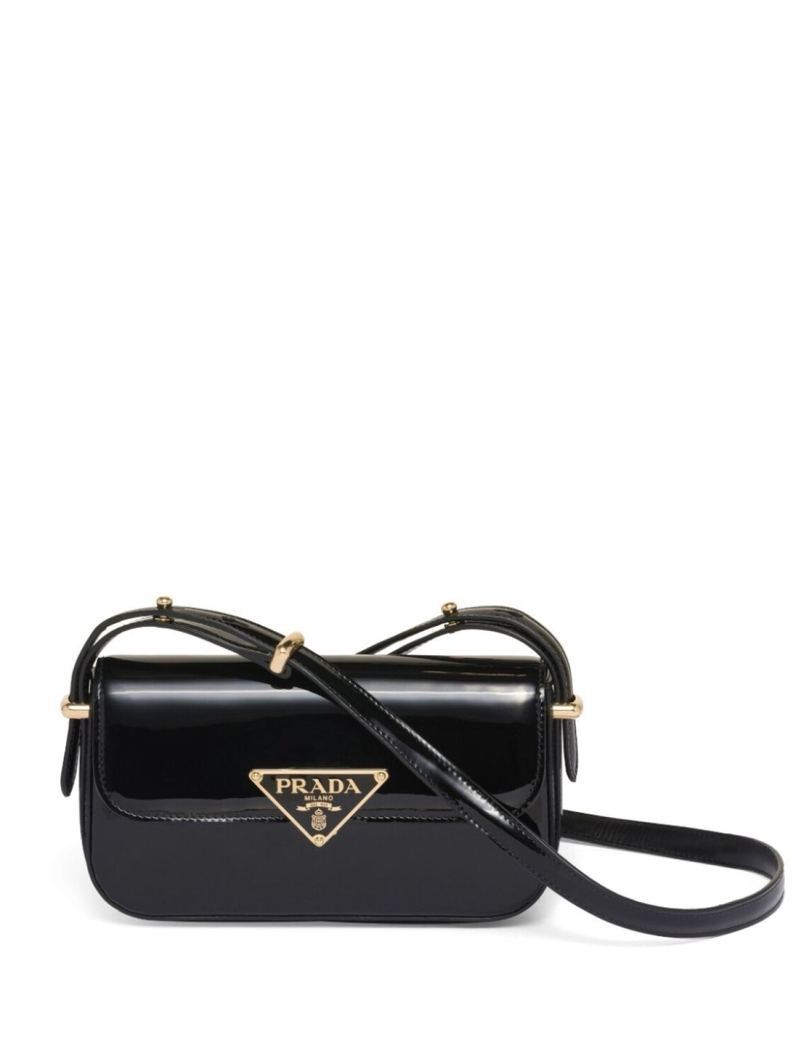 

Лакированная сумка Prada на плечо с логотипом, черный