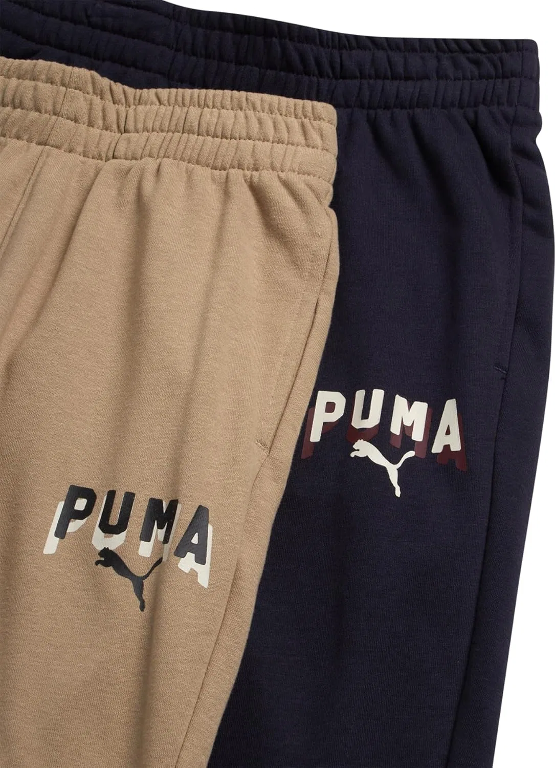 Спортивные штаны PUMA для мальчиков - комплект из 2 штук, изготовлены из французской махровой ткани - мягкие спортивные штаны (размеры: S-XL), Navy/Light Brown — фото 2