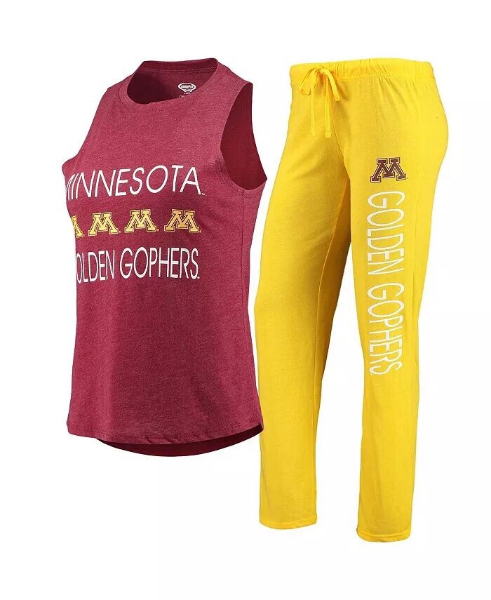 

Женский комплект для сна из майки и брюк «Minnesota Golden Gophers» золотистого и бордового цвета Concepts Sport