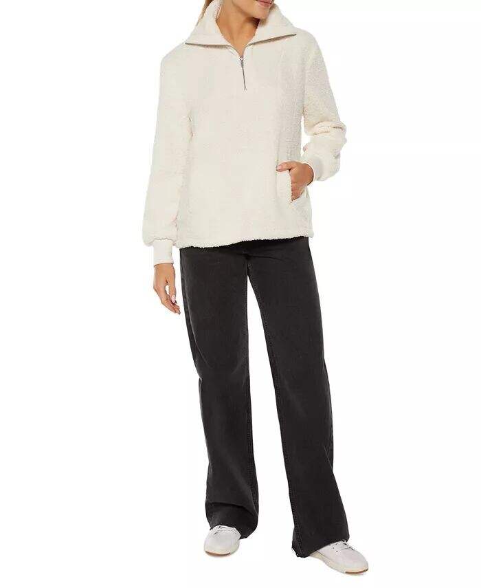 

Женская флисовая толстовка с воротником-стойкой и застежкой-молнией на половину длины Three Dots, белый