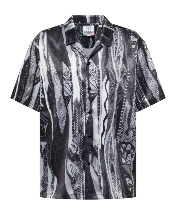 

Вязаная рубашка с принтом, классическая элегантность, современный дизайн. Carlo Colucci, черный