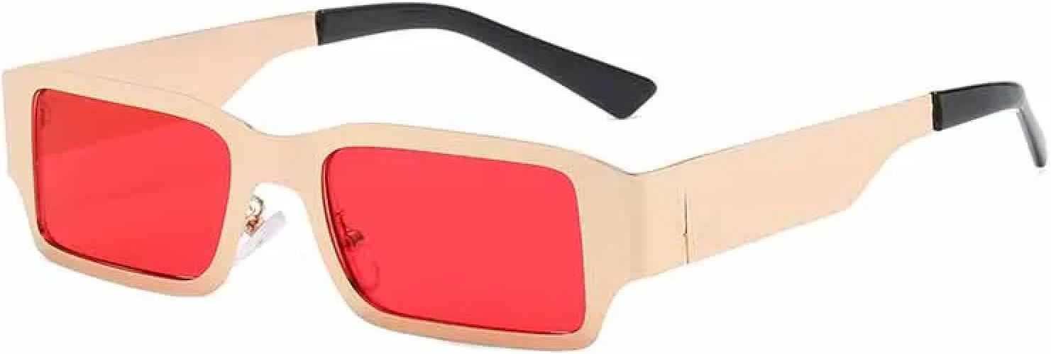 

Винтажные маленькие прямоугольные солнцезащитные очки в металлической оправе для женщин и мужчин, модный тренд, уличная фотография, солнцезащитные очки UV400 TKKTLLT, Gold Red