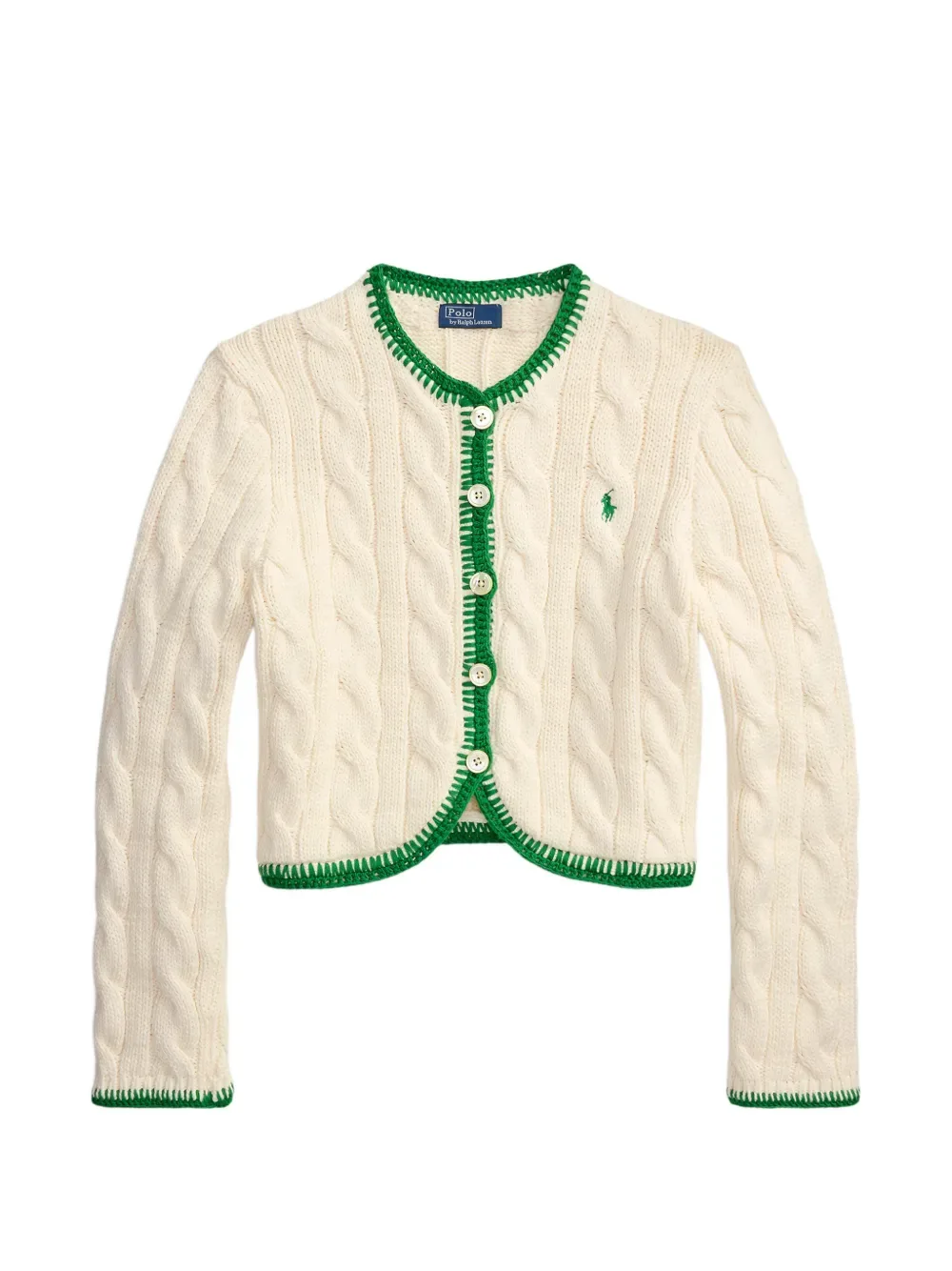 Кардиган фактурной вязки с контрастной отделкой POLO RALPH LAUREN, бежевый