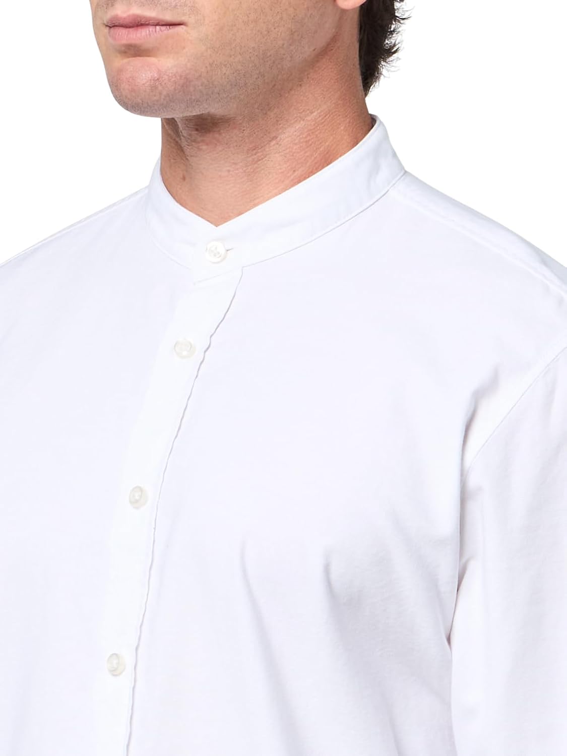 BOSS мужская льняная рубашка с воротником-стойкой на пуговицах, White Gloss — фото 3