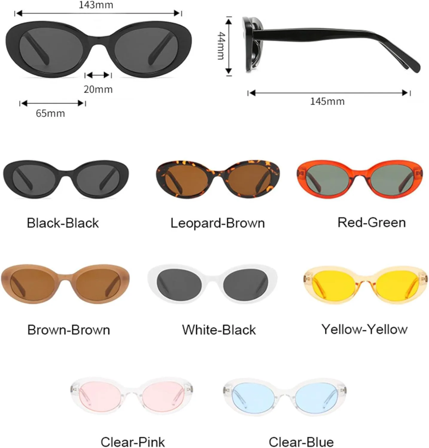 

Популярные маленькие овальные солнцезащитные очки для женщин в стиле ретро, ​​конфетные цвета, «кошачий глаз», защита от УФ-излучения UV400 TVTBBVV, Black-black