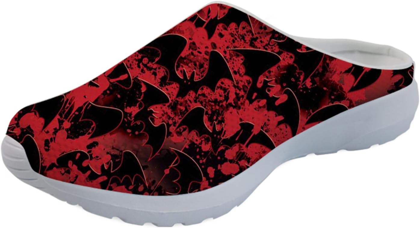 

GLENLCWE Милые мужские сабо с коровьим принтом, женские прогулочные мюли, кроссовки, сетчатые мягкие садовые сабо, легкая водная обувь, Blood Bat