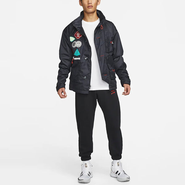 Куртка Nike CNY Chinese New Year's Edition Kyrie Protect Multiple Pockets Design Light waterproof Stand Collar Jacket Black, черный — фото 2