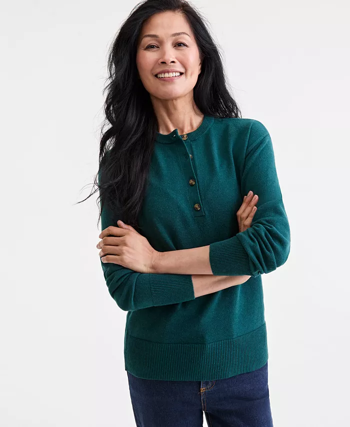 

Женский свитер с застежкой хенли Style & Co, зеленый