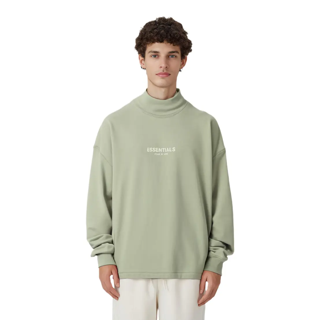 Расслабленный воротник-стойка Fear Of God Essentials, серо-зеленый — фото 4