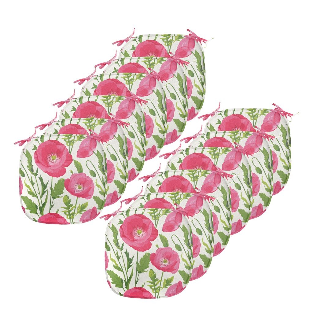 

Подушки для обеденного стула ABAKUHAUS Poppy, листья и лепестки, романтика, декоративная водонепроницаемая подушка с ремнями для кухонных сидений, 40 см x 40 см — упаковка из 12 шт., кремово-зеленый розовый