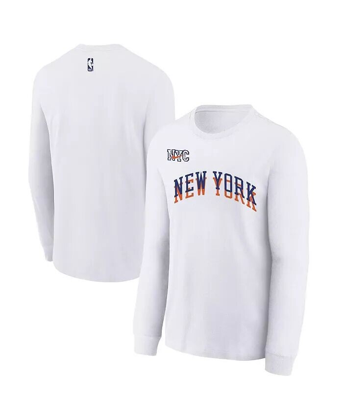 

Белая футболка с длинным рукавом с надписью Big Boys and Girls New York Knicks 2024/25 City Edition Wordmark Performance Nike