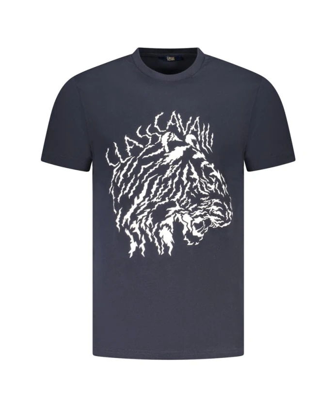 

Синяя хлопковая мужская футболка, современный стиль люкс Cavalli Class, черный