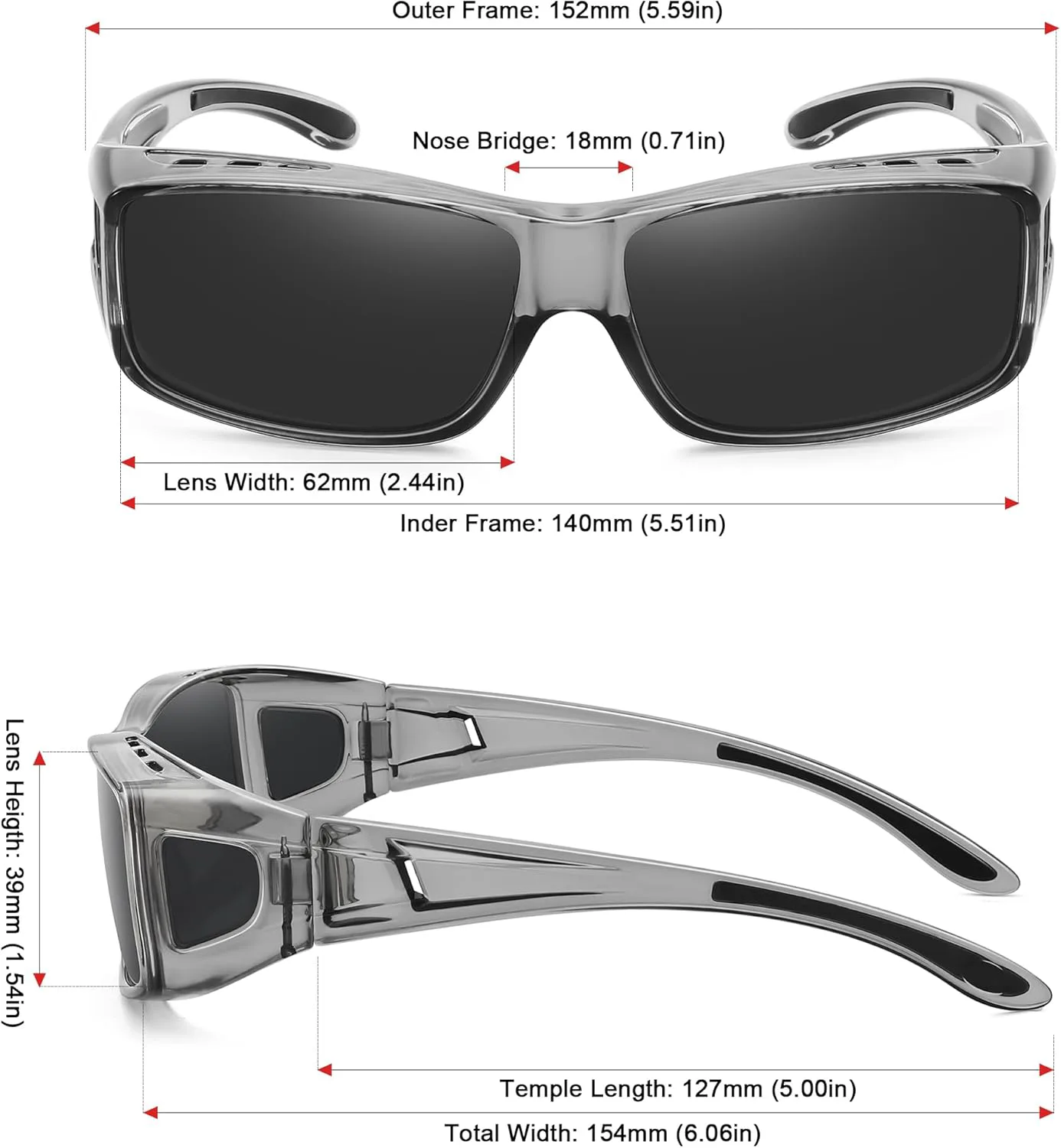 

Солнцезащитные очки MEETSUN Fit Over Glasses для мужчин и женщин, облегающие солнцезащитные очки с поляризованной защитой UV400, A1-clear Gray Frame-gray Lens