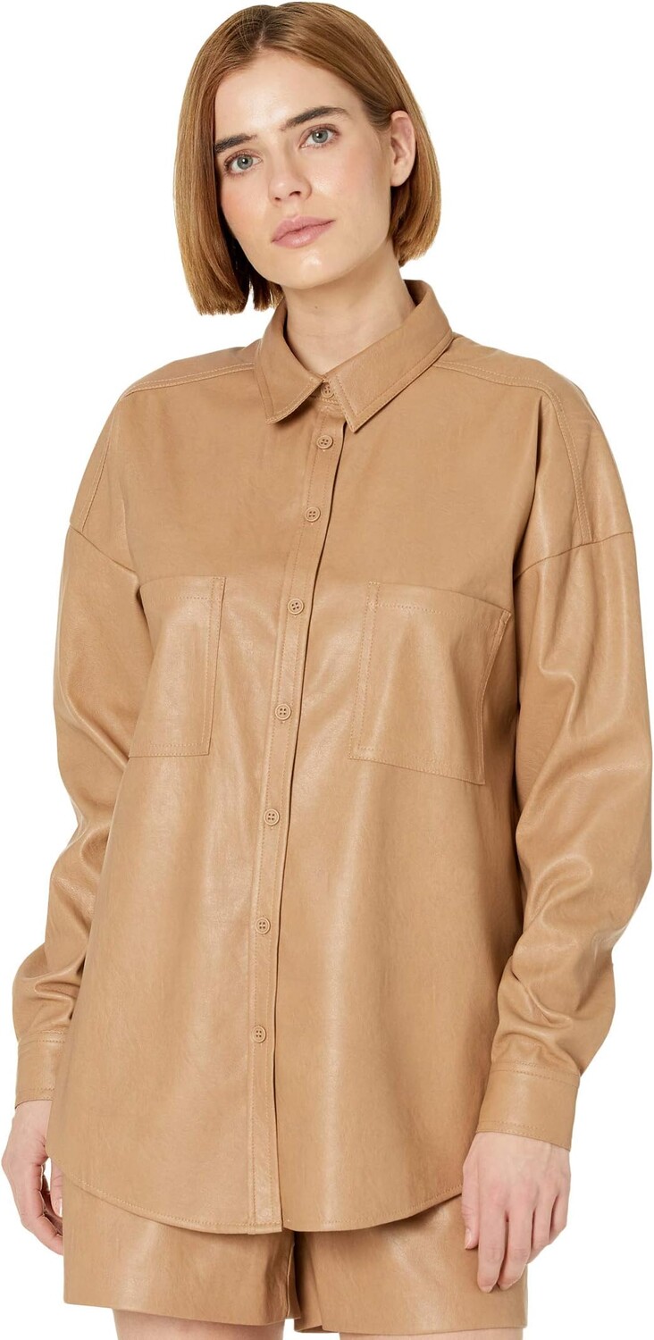 

Рубашка n:philanthropy Monte Faux Leather Shacket, кэмел