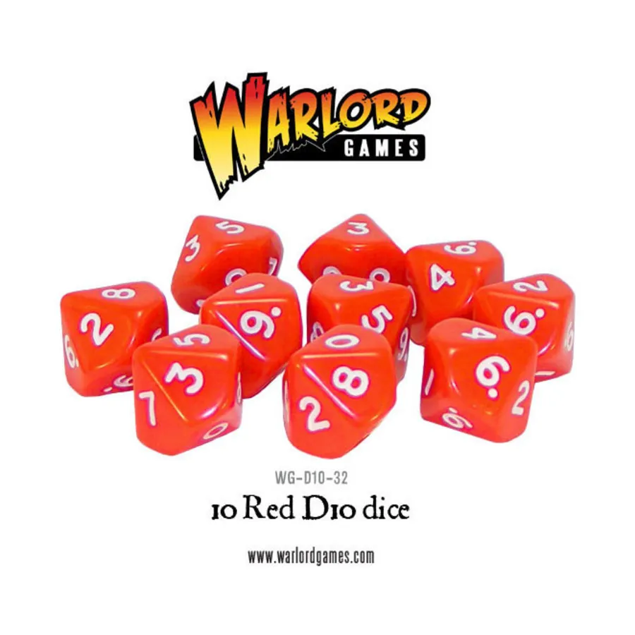 

d10 16мм Красный с белым (10), Opaque Dice (Warlord Games)