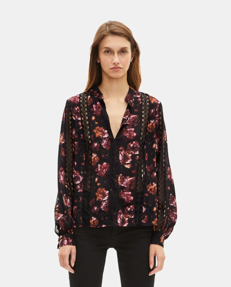 

Женская блузка с принтом из шелковой смеси The Kooples, черный