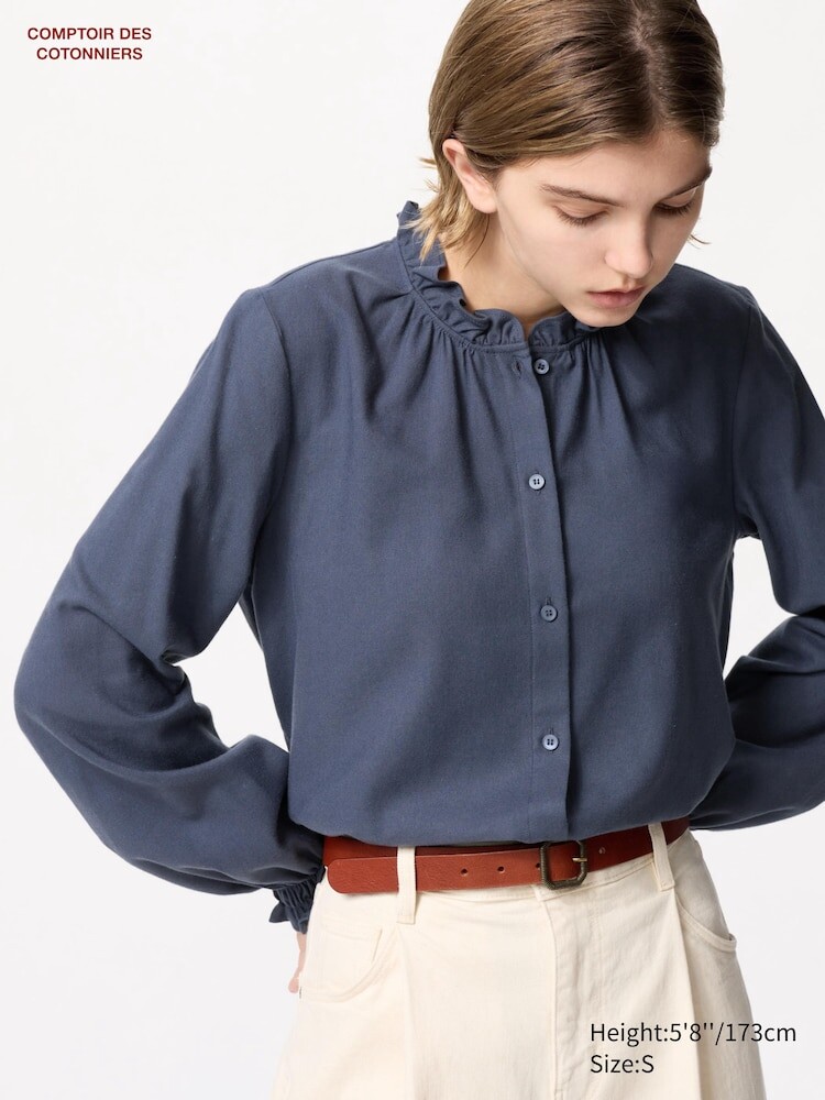 

Фланелевая рубашка жабо Uniqlo, цвет 08 серый
