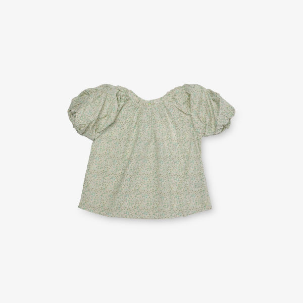 

Топ с пышными рукавами и цветочным принтом из хлопка 2-10 лет H&M Adorables, зеленый