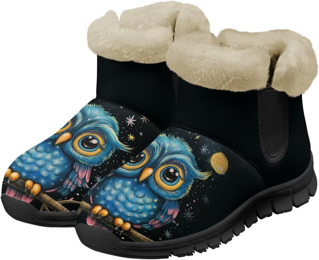 

Женские и мужские зимние ботинки с теплой плюшевой подкладкой, утепленные ботильоны с противоскользящей подошвой для улицы, удобная зимняя обувь для повседневных поездок Noprintge, Owl