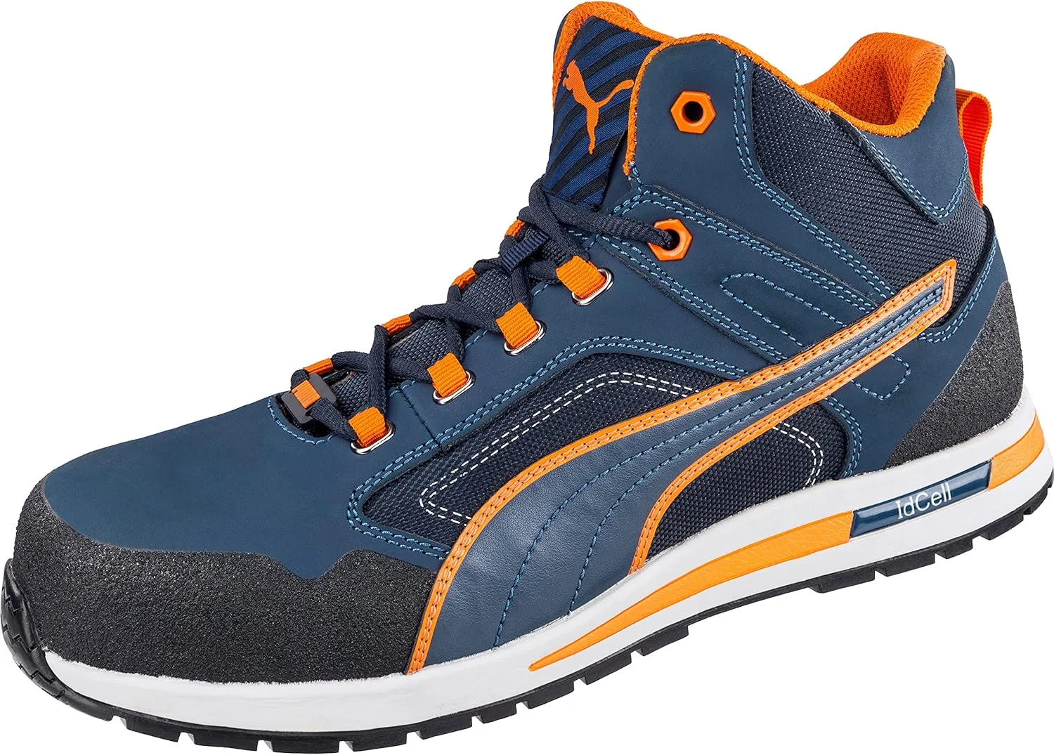 PUMA Safety Cross Twist Mid S3 HRO SRC Отличные ботинки, защитные ботинки с защитным носком. Стекловолокно, защита от электроники, низкое энергопотребление, теплоизоляция, мужские, черный/синий/оранжевый