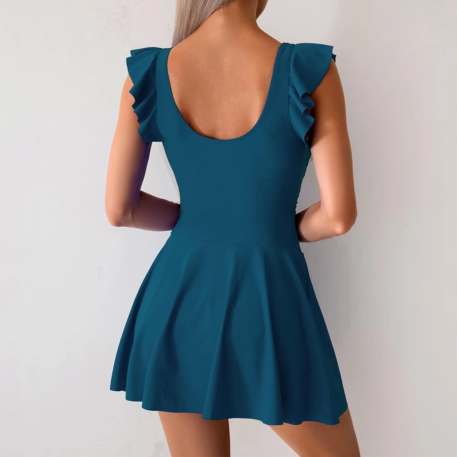 Купальник Ruffles One Piece Swimdress для женщин, Tankini, с эффектом контроля живота, с милым бантом, защитный купальный костюм для отпуска Generic, синий — фото 4