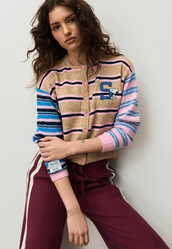 Кардиган с круглым вырезом в стиле снупи Next, Multi Camel Brown Pink Stripe