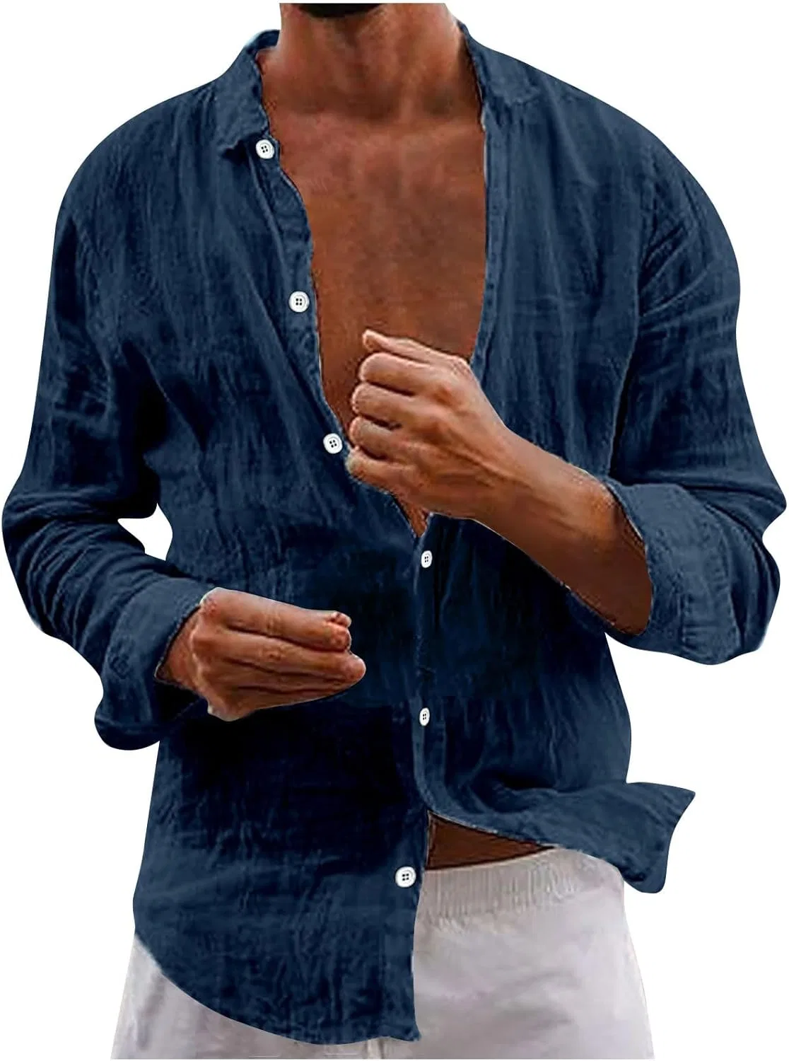 Футболка с V-образным вырезом, Cotton Linen, Dark Blue