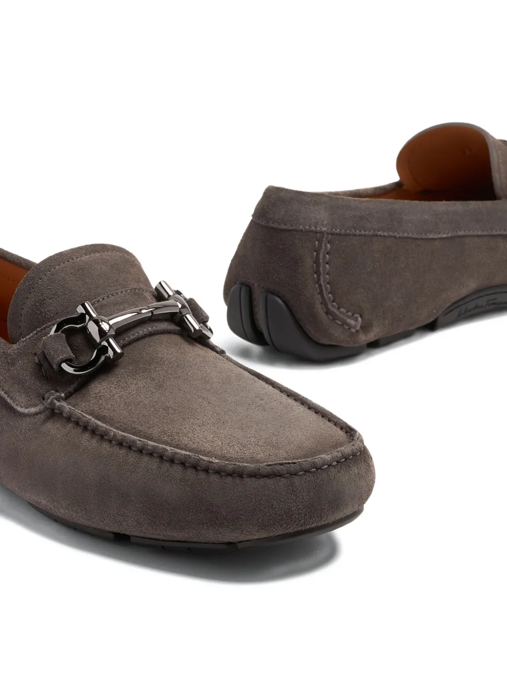 Замшевые мокасины с деталями Gancini Ferragamo, коричневый — фото 3