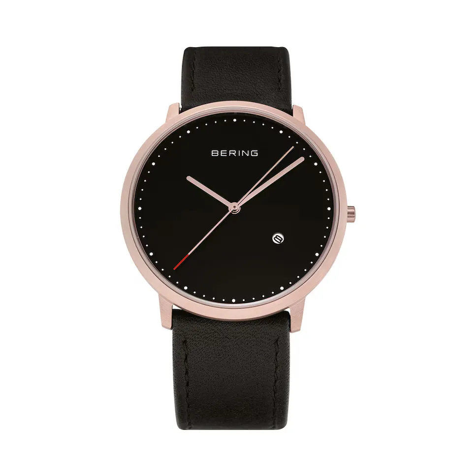 

Мужские часы Bering 11139-462 CLASSIC на черном кожаном ремешке, черный