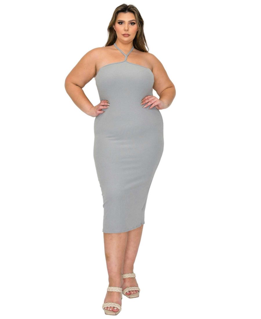 

Платье Sienna с завязками на шее, большого размера, в рубчик L I V D, Light grey