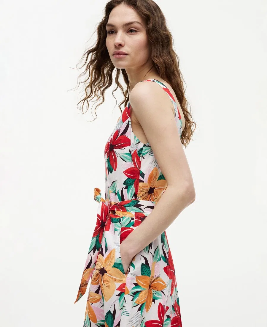 Женское платье миди с принтом и поясом Tommy Hilfiger, Hibiscus Garden Ecru — фото 3