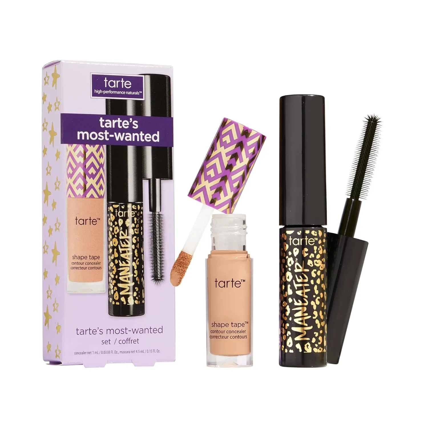 tarte most-wanted shape tape дуэт консилера и туши - консилер полного покрытия для темных кругов и морщин, тушь для завивки, объема и длины, стойкая, cruelty free, 29N light-medium
