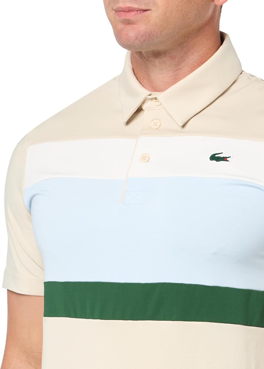 Поло Lacoste, мужское, Regular Fit Color Block для гольфа, Beige/Baby Blue/Flour — фото 3