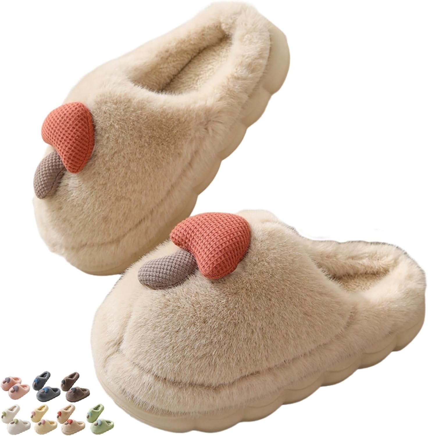 

Iwhgrmp Тапочки-грибы для женщин и мужчин, домашняя обувь, уютные зимние теплые мягкие для дома, для пары, с пушистой нескользящей подошвой, легкие, с толстой подошвой, мягкие женские, Camel