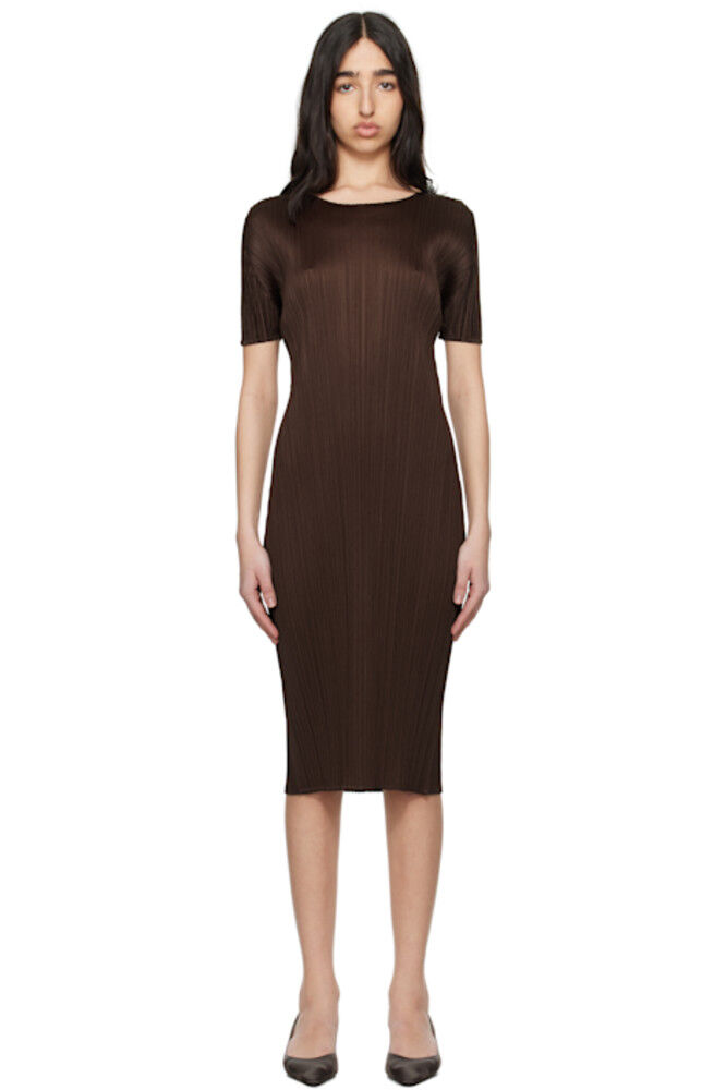 

Коричневое платье-миди Monthly Colors March PLEATS PLEASE ISSEY MIYAKE