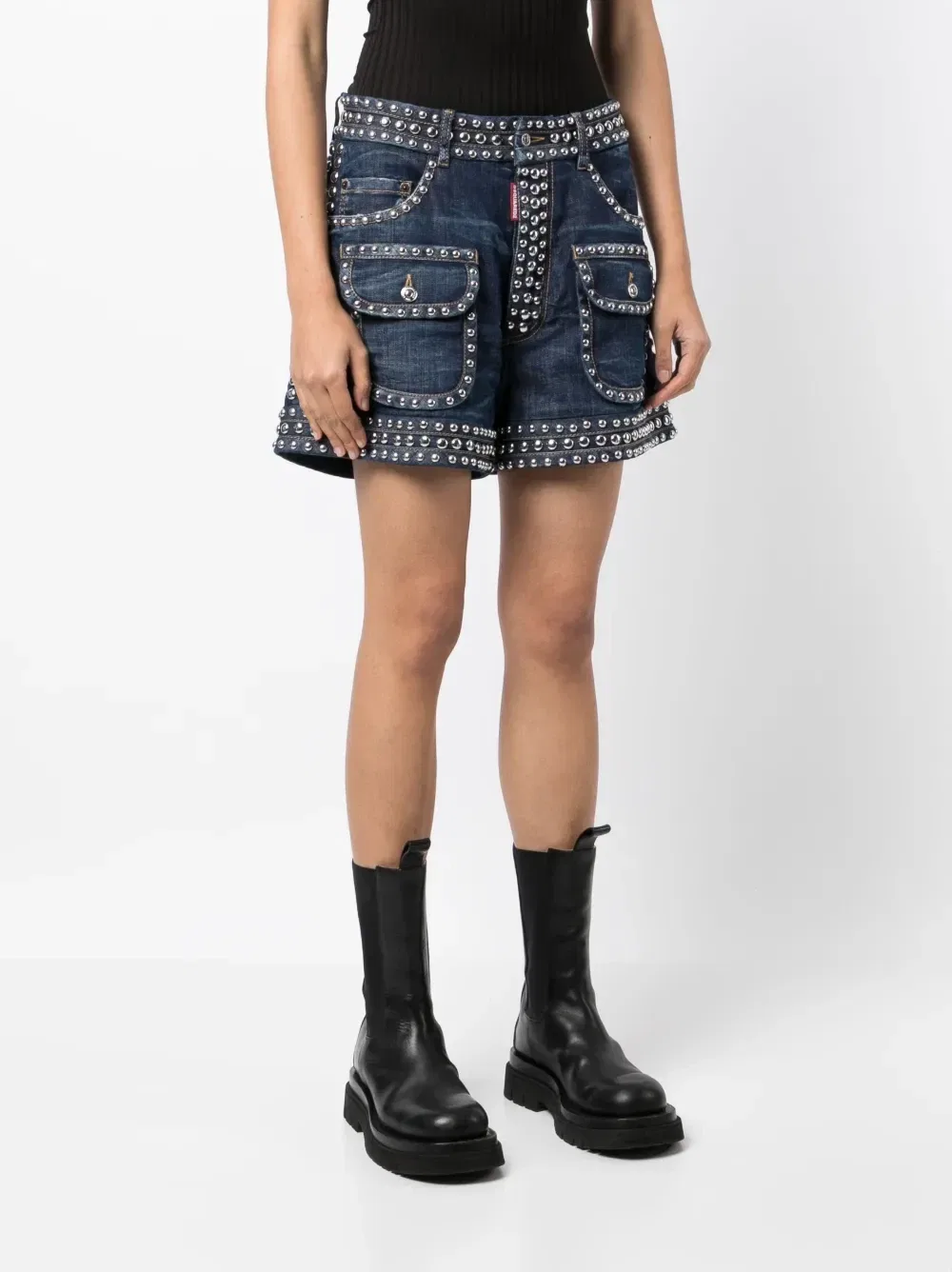 Джинсовые шорты с заклепками Dsquared2, синий — фото 3