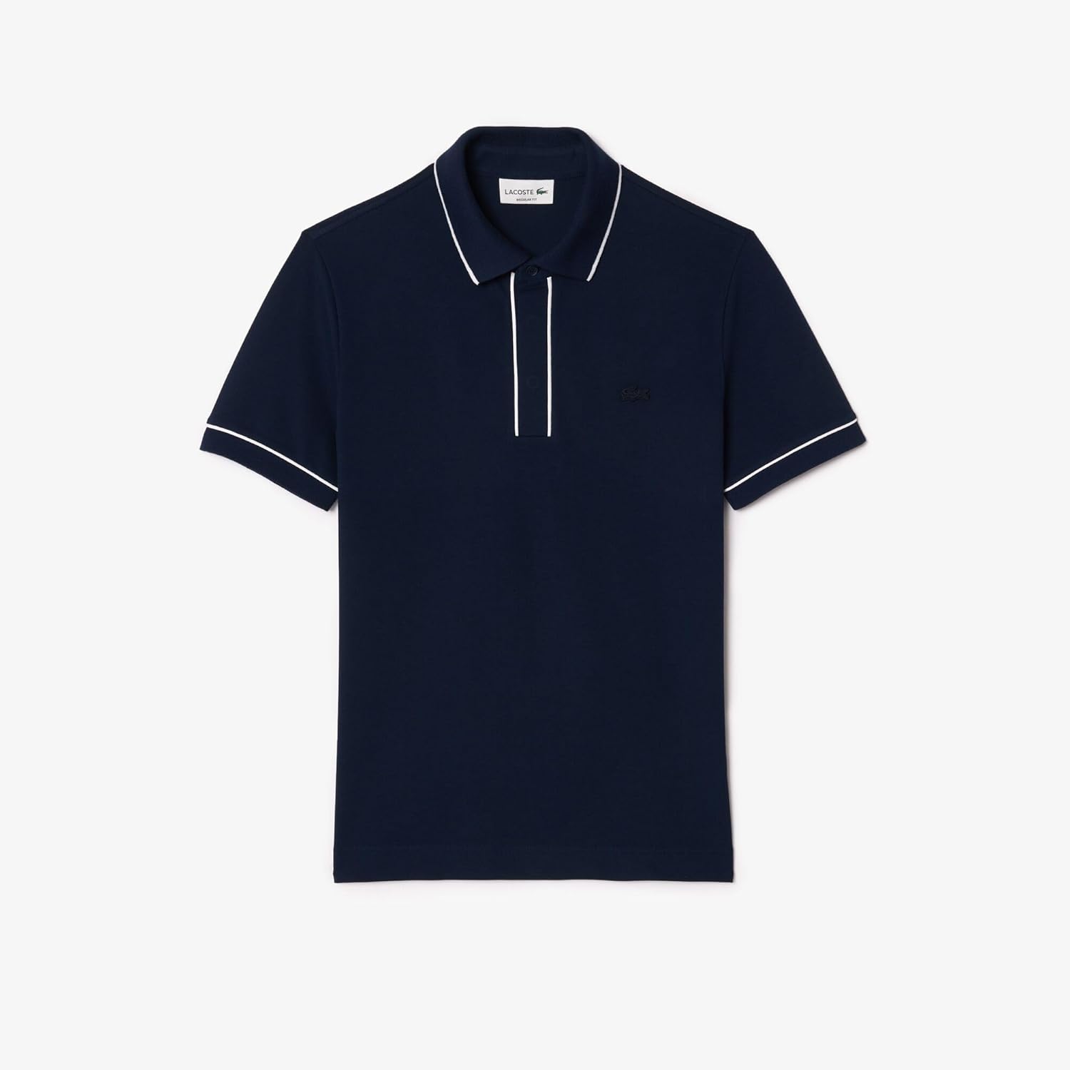Мужская поло-рубашка с отворотом и окантовкой в тон ткани Lacoste, темно-синий — фото 3