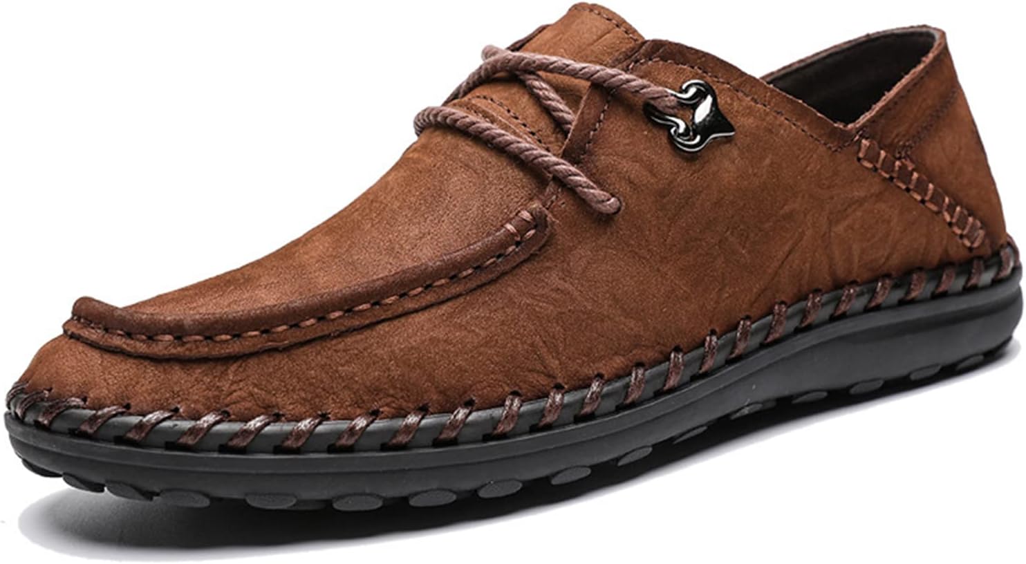 

Мужские кожаные слипоны лоферы, эластичные туфли с ручной строчкой, дышащие, с мягкой подошвой, для ходьбы, работы и вождения Purchawee, коричневый