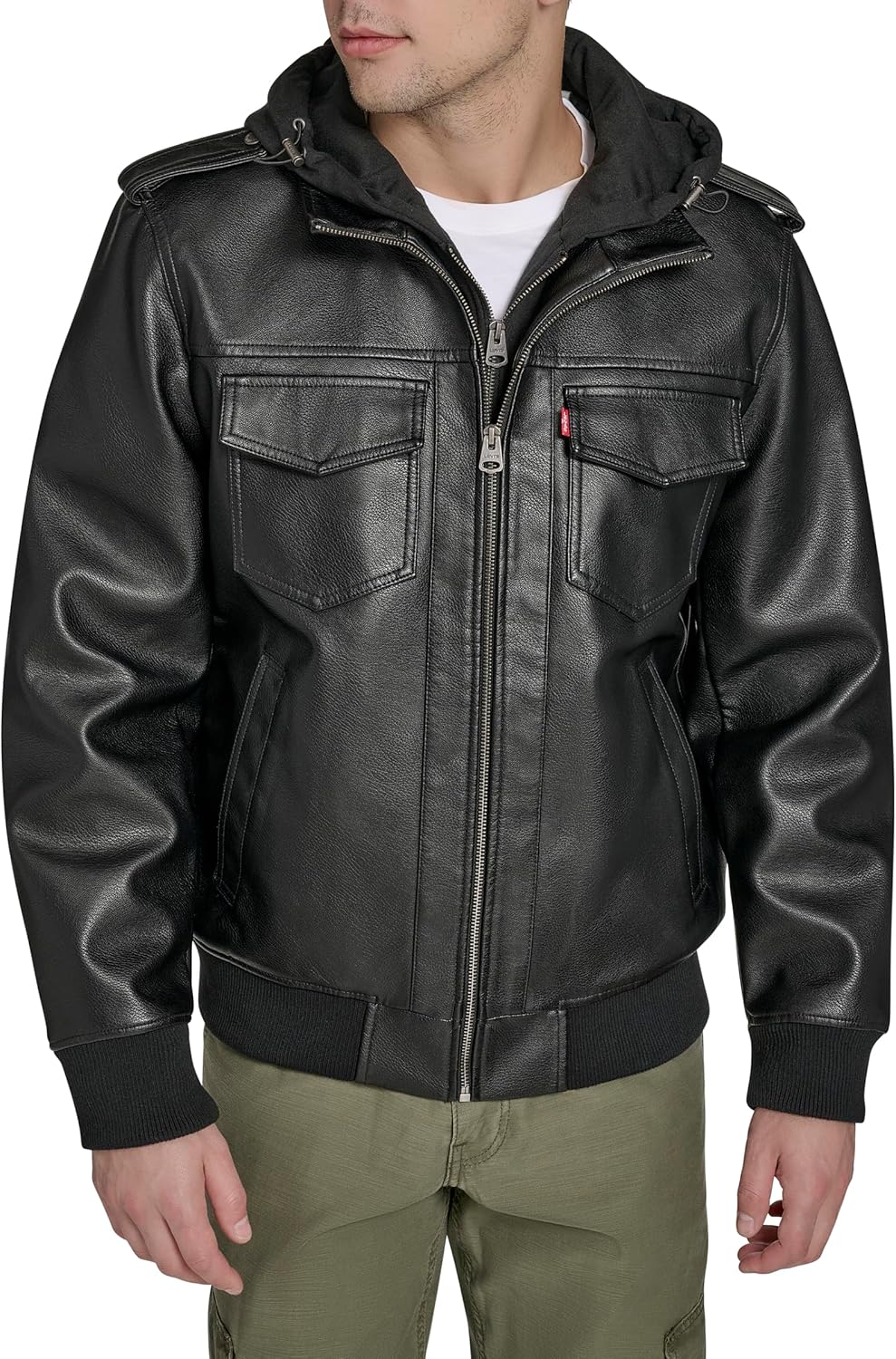 

Мужская куртка-бомбер Levi's из искусственной кожи с трикотажным нагрудником и капюшоном, Black