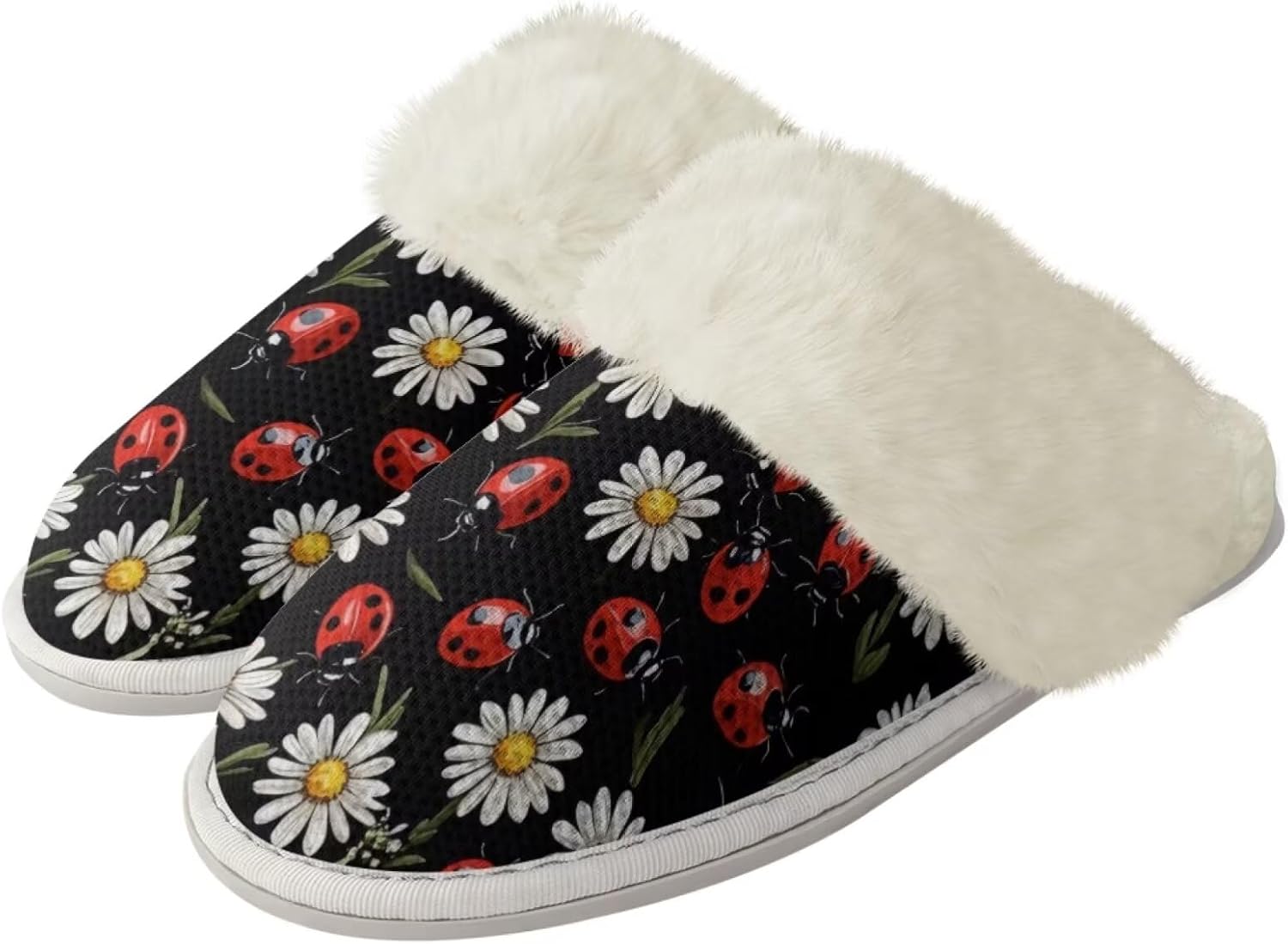

Мужские тапочки Forchrinse Red Ladybug Daisy с эффектом памяти, пушистые домашние тапочки для женщин, тапочки «Божья коровка», легкая домашняя обувь для спальни, черный/красный